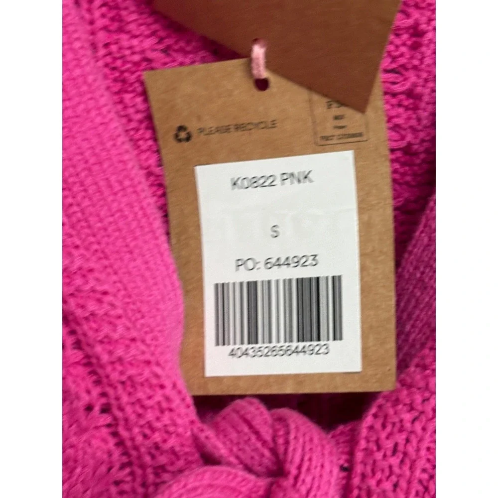 NWT Boden Womens Pink Short Sleeve Tie Front Cable Knit Cardigan Sweater K0822
